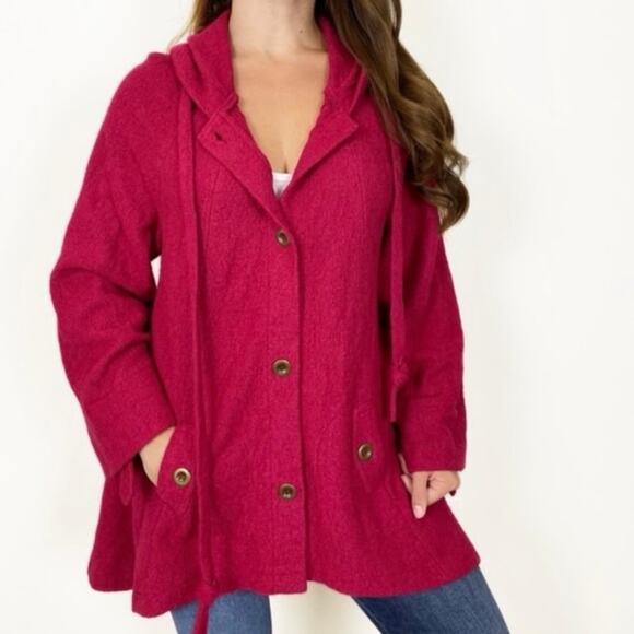 Monroe & Main Wool Blend Hood Coat Jacket Cranberry Red Pink Lagenlook Artsy 3X - Picture 1 of 10